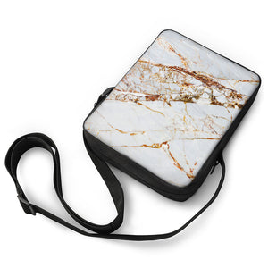 White Gold Grunge Marble Print Rectangular Crossbody Bag