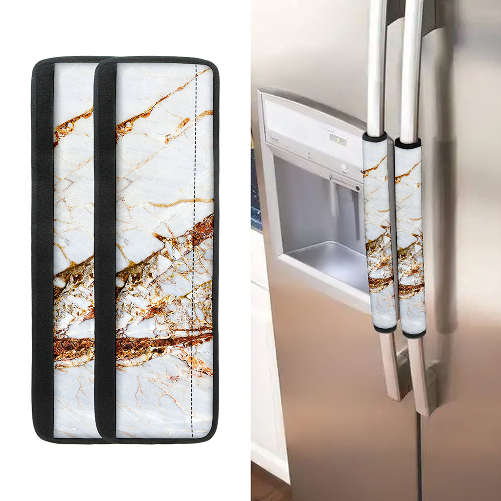 White Gold Grunge Marble Print Refrigerator Handle Covers