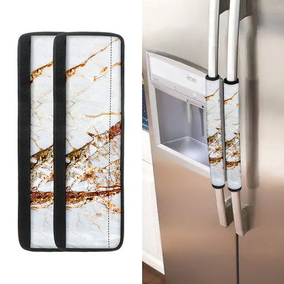 White Gold Grunge Marble Print Refrigerator Handle Covers