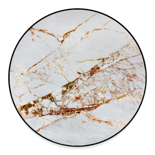 White Gold Grunge Marble Print Round Floor Mat