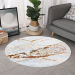 White Gold Grunge Marble Print Round Rug