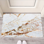 White Gold Grunge Marble Print Rubber Doormat