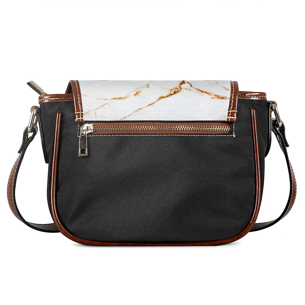 White Gold Grunge Marble Print Saddle Bag