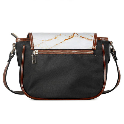 White Gold Grunge Marble Print Saddle Bag