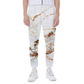 White Gold Grunge Marble Print Joggers
