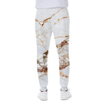 White Gold Grunge Marble Print Scuba Joggers