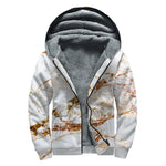 White Gold Grunge Marble Print Sherpa Lined Zip Up Hoodie