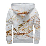 White Gold Grunge Marble Print Sherpa Lined Zip Up Hoodie