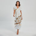 White Gold Grunge Marble Print Short Sleeve Maxi Dress