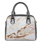 White Gold Grunge Marble Print Shoulder Handbag