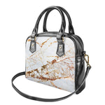 White Gold Grunge Marble Print Shoulder Handbag