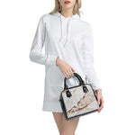 White Gold Grunge Marble Print Shoulder Handbag