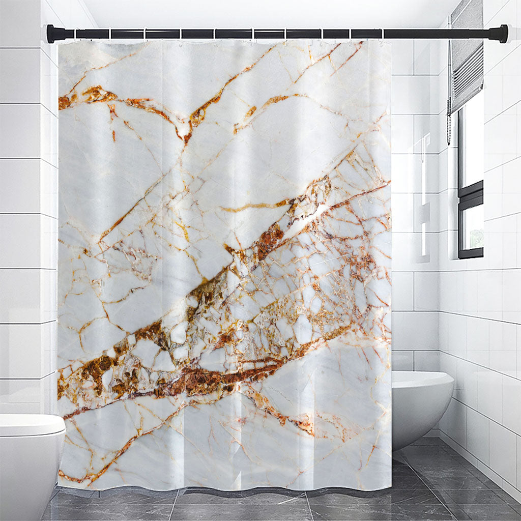 White Gold Grunge Marble Print Shower Curtain