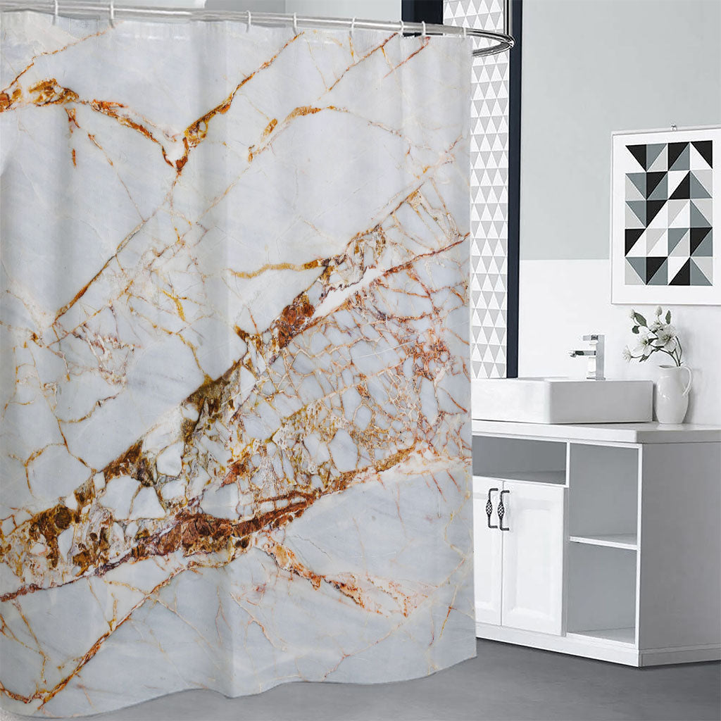 White Gold Grunge Marble Print Shower Curtain