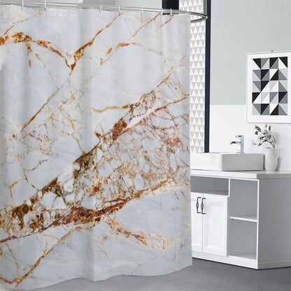 White Gold Grunge Marble Print Shower Curtain