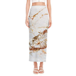 White Gold Grunge Marble Print Side Slit Maxi Skirt