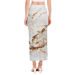 White Gold Grunge Marble Print Side Slit Maxi Skirt
