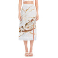 White Gold Grunge Marble Print Side Slit Midi Skirt