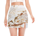 White Gold Grunge Marble Print Side Slit Mini Skirt