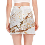 White Gold Grunge Marble Print Side Slit Mini Skirt