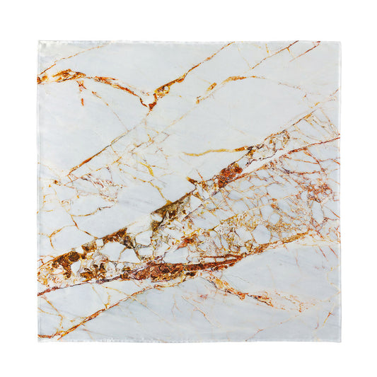 White Gold Grunge Marble Print Silk Bandana