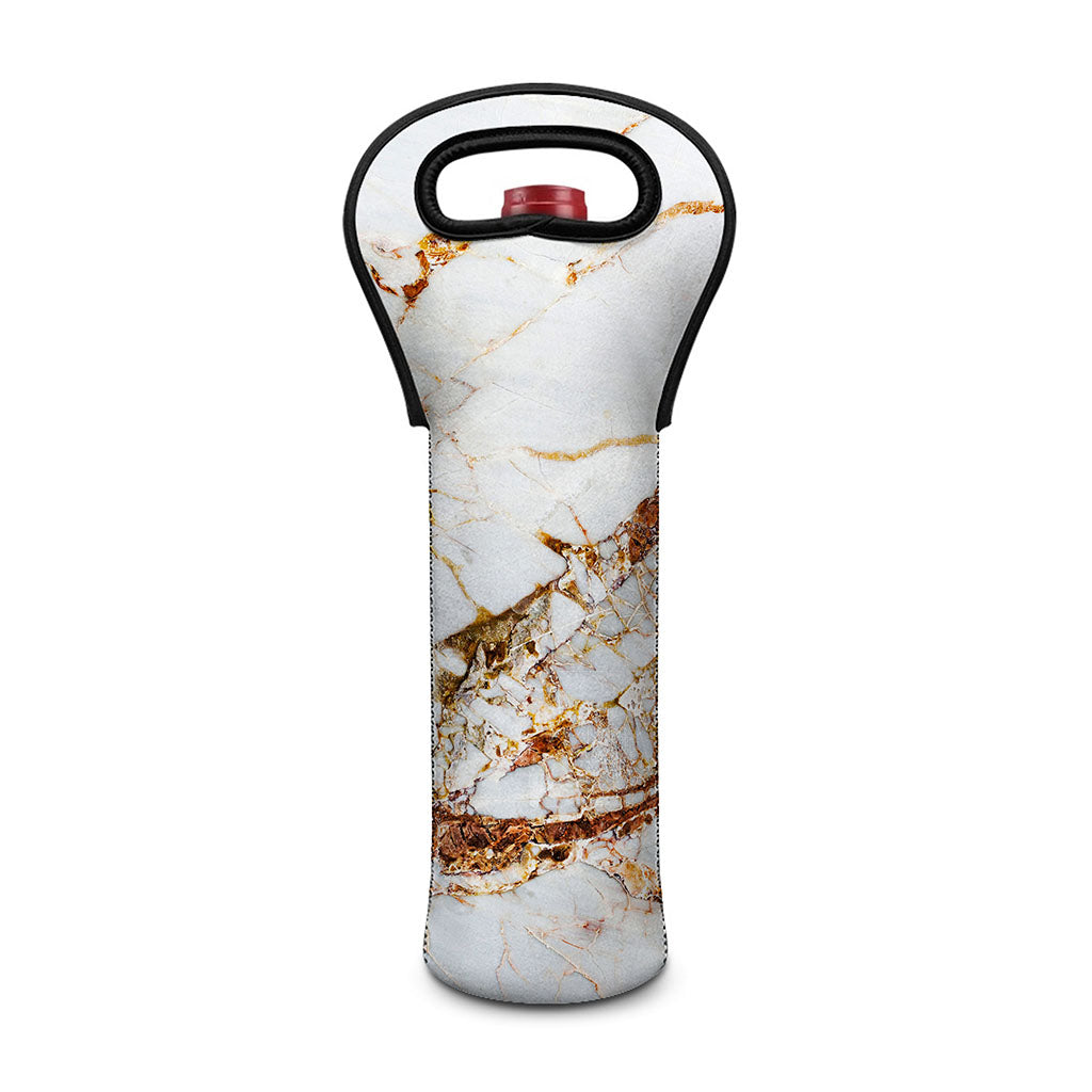 White Gold Grunge Marble Print Single Neoprene Wine Tote
