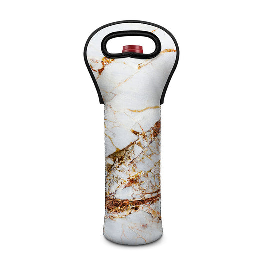 White Gold Grunge Marble Print Single Neoprene Wine Tote