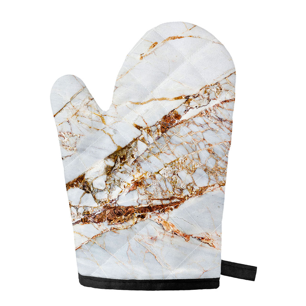 White Gold Grunge Marble Print Single Oven Mitt