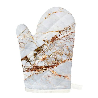 White Gold Grunge Marble Print Single Oven Mitt