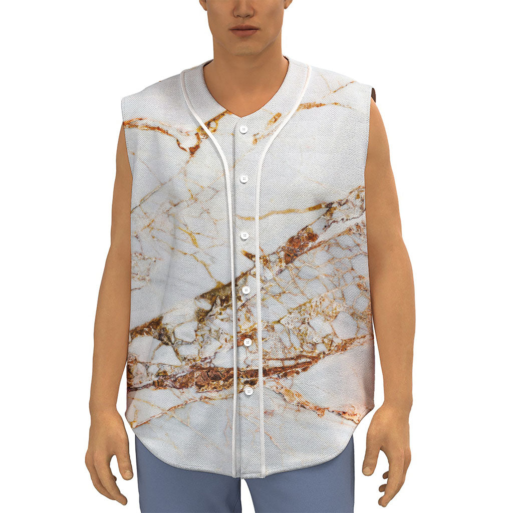 White Gold Grunge Marble Print Sleeveless Baseball Jersey