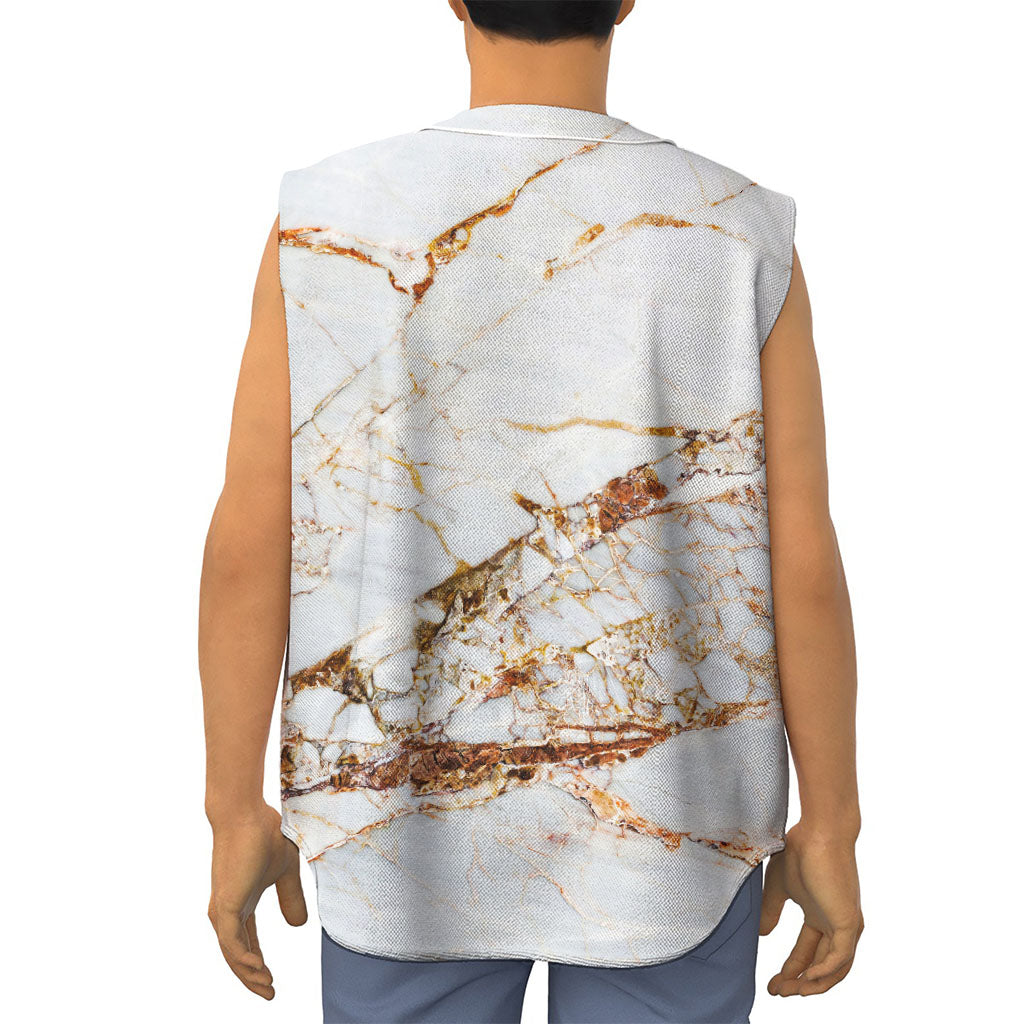 White Gold Grunge Marble Print Sleeveless Baseball Jersey