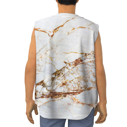 White Gold Grunge Marble Print Sleeveless Baseball Jersey
