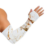 White Gold Grunge Marble Print Sun Protection Arm Sleeves