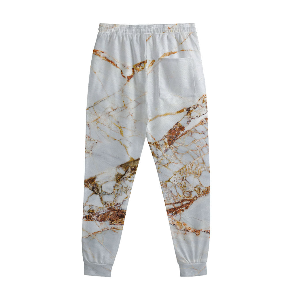 White Gold Grunge Marble Print Sweatpants