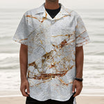 White Gold Grunge Marble Print Textured Short Sleeve Shirt