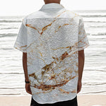 White Gold Grunge Marble Print Textured Short Sleeve Shirt