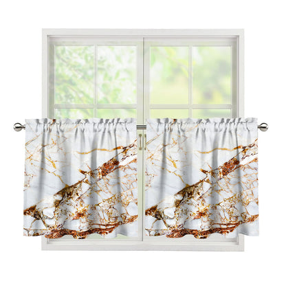 White Gold Grunge Marble Print Tier Curtains
