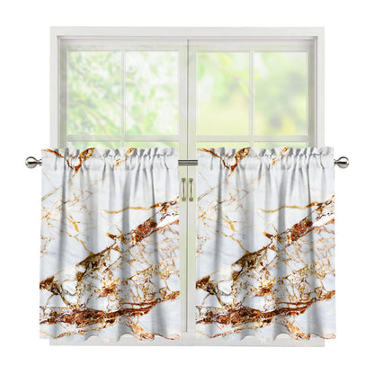 White Gold Grunge Marble Print Tier Curtains