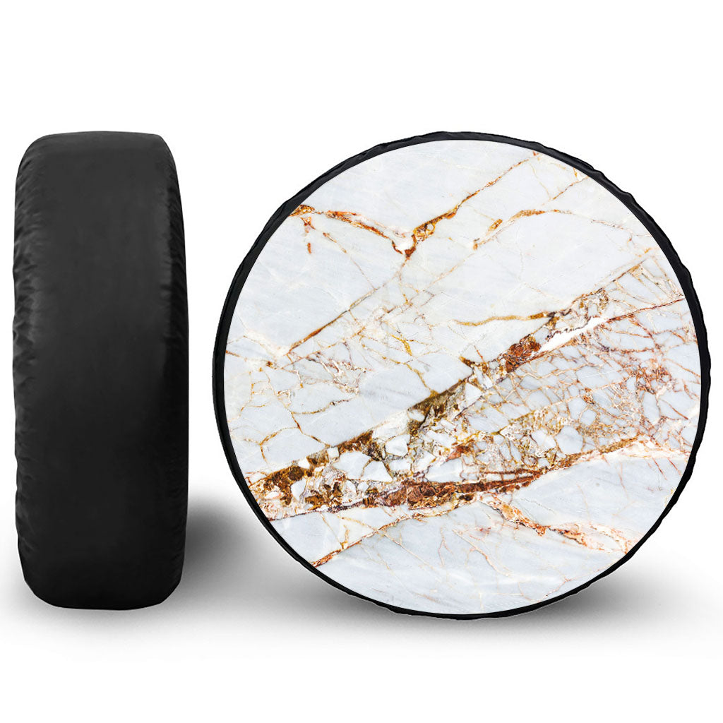 White Gold Grunge Marble Print Tire Cover
