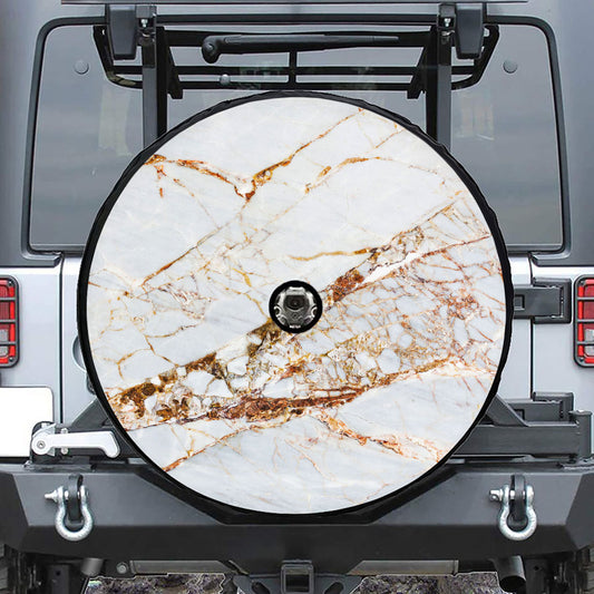 White Gold Grunge Marble Print Tire Cover With Camera Hole