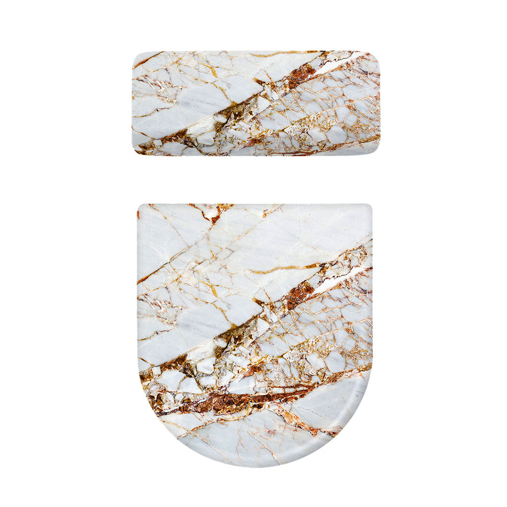 White Gold Grunge Marble Print Toilet Lid And Tank Cover Set
