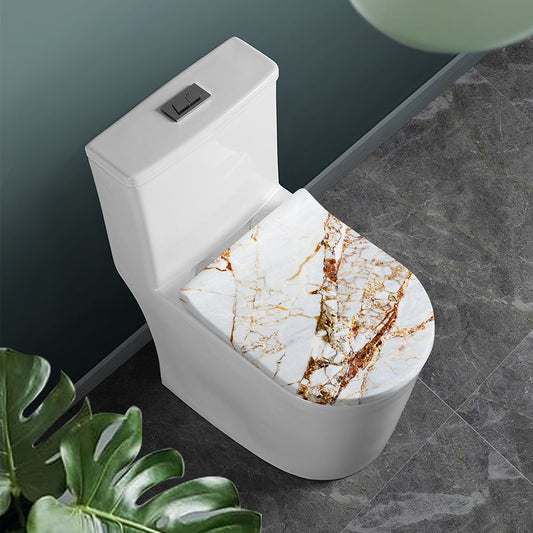 White Gold Grunge Marble Print Toilet Lid Cover