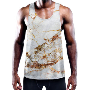 White Gold Grunge Marble Print Training Tank Top