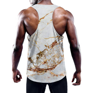 White Gold Grunge Marble Print Training Tank Top