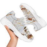 White Gold Grunge Marble Print White Chunky Shoes
