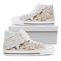 White Gold Grunge Marble Print White High Top Sneakers