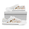 White Gold Grunge Marble Print White Low Top Sneakers