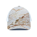 White Gold Grunge Marble Print White Mesh Trucker Hat