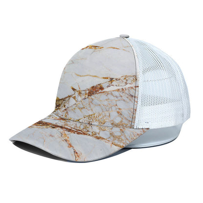 White Gold Grunge Marble Print White Mesh Trucker Cap