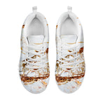 White Gold Grunge Marble Print White Running Shoes
